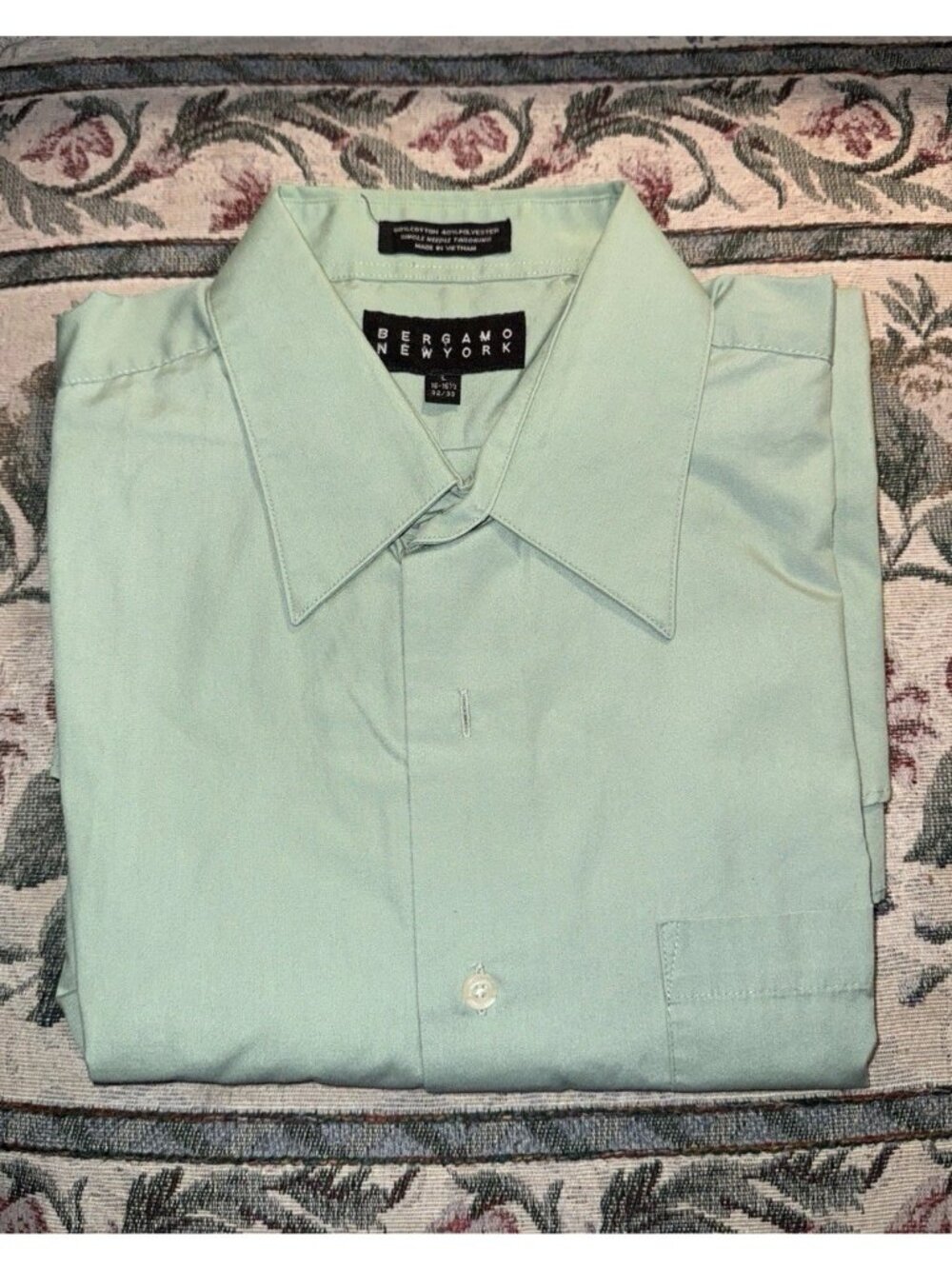 Bergamo New York Fitted Dress Shirt Men L 16-16.5 34/35 Green Button Down